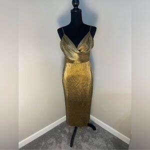 Lulu's Shimmering Gold Midi Dress